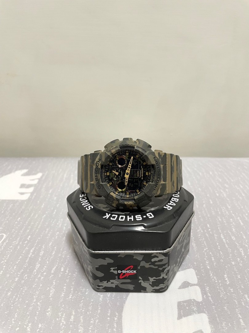 CASIO G-SHOCK(GA-100CM-5A)迷彩指針, 他的時尚, 手錶及配件, 手錶在