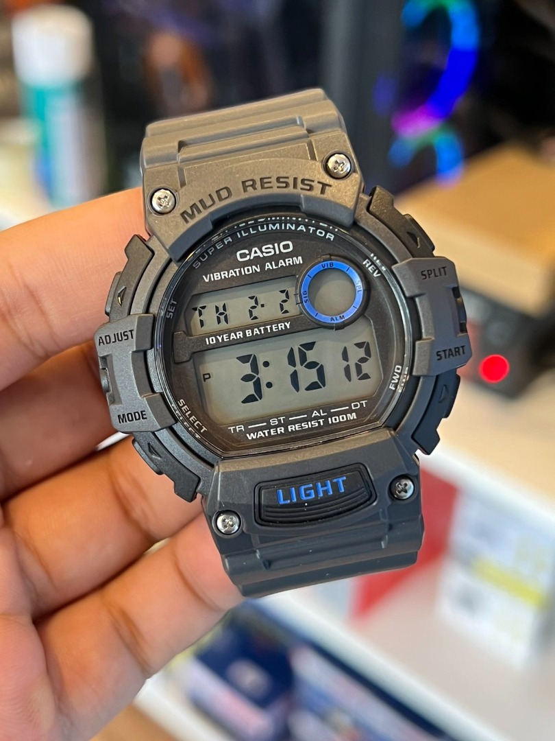 CASIO Mud Resist Vibration Alarm Digital Gray Resin Band Strap Men's