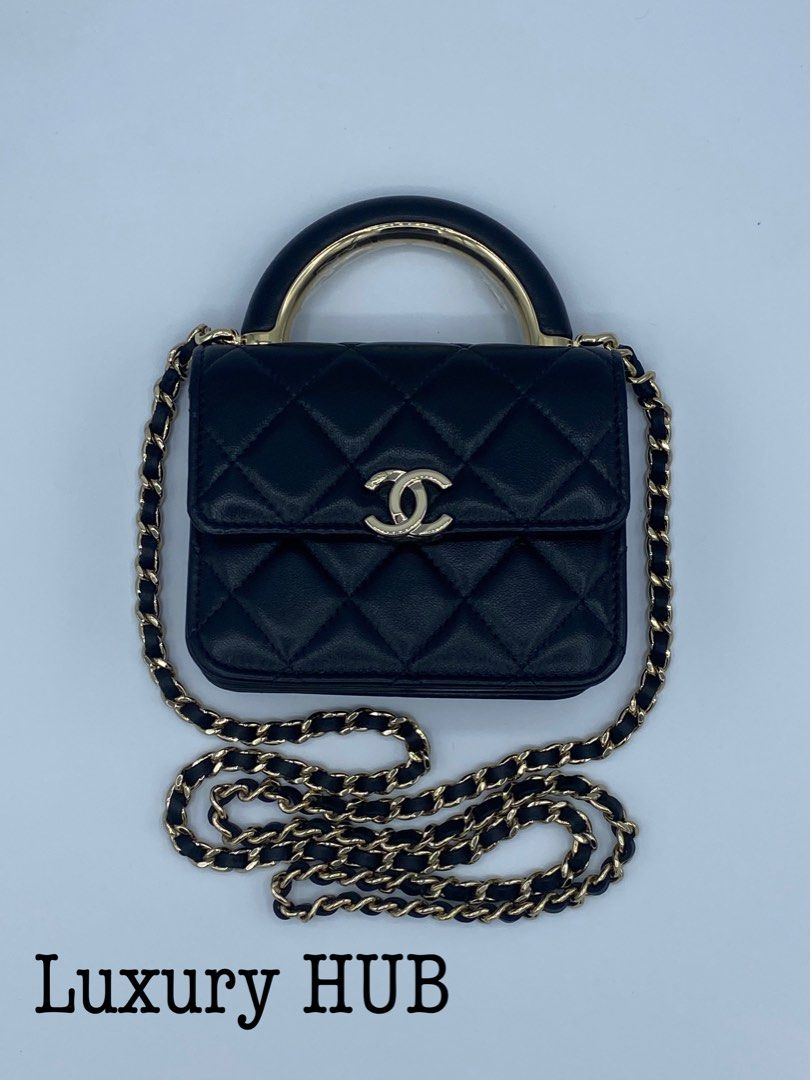 Chanel 22S Cutie! Blue Lambskin Rectangle Mini Classic Flap with Champagne  Gold Hardware. 