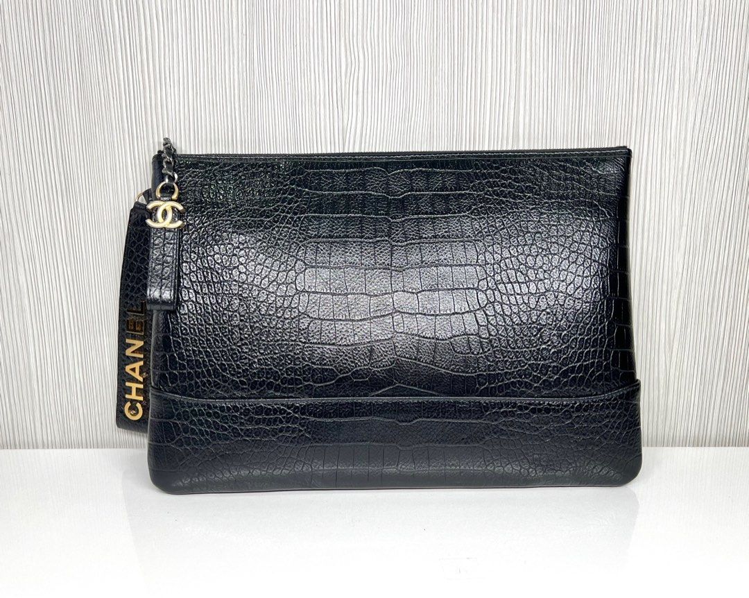 Chanel Gabrielle O Case Clutch Crocodile Embossed Calfskin Medium