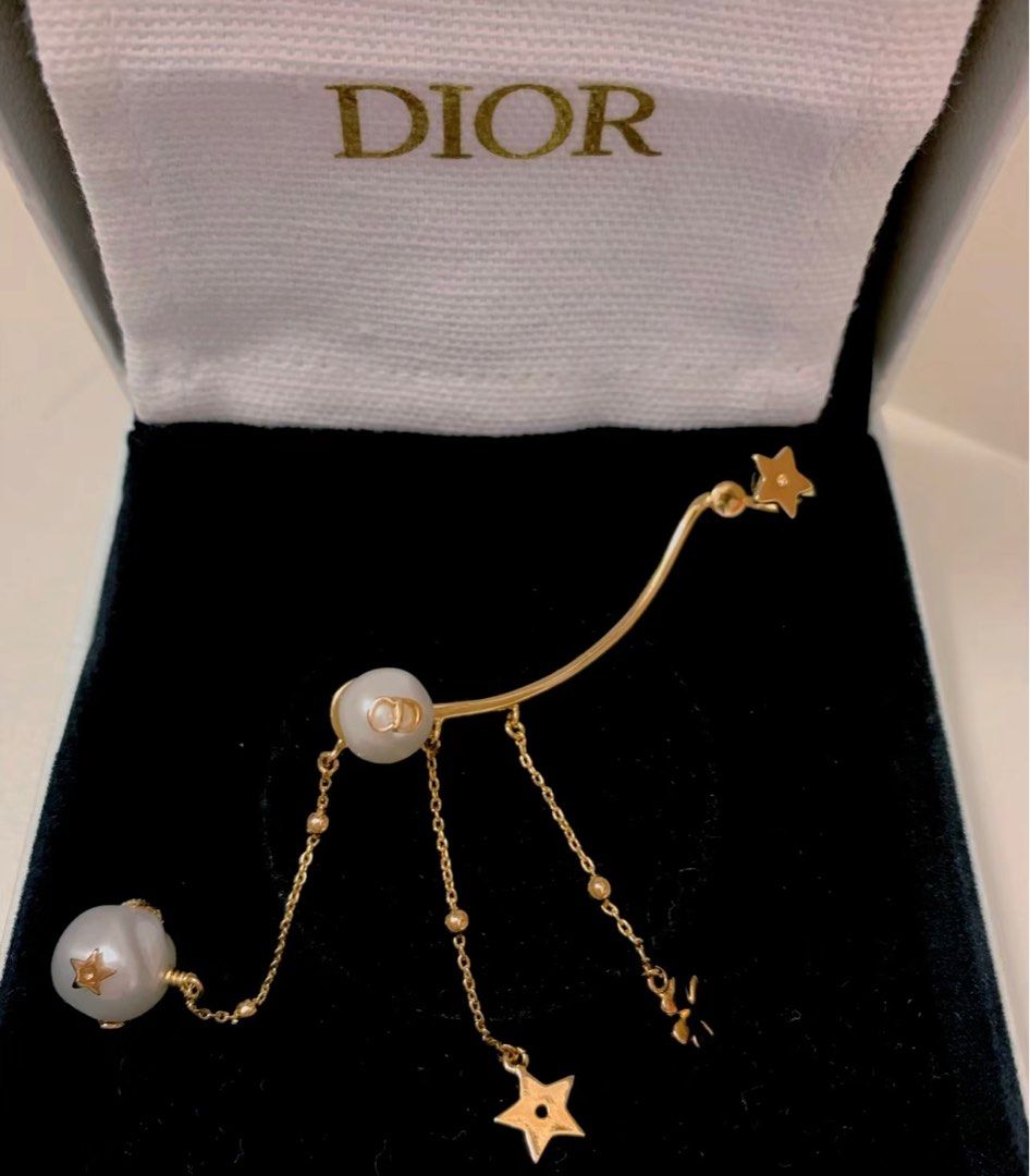 Dior Gold ultra pearl star dangle earcuff earrings