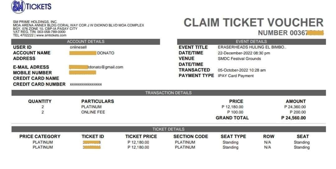Eraserheads Reunion Concert Platinum Ticket Huling El Bimbo, Tickets