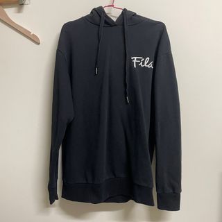 Fila黑色刺繡印刷長袖帽T