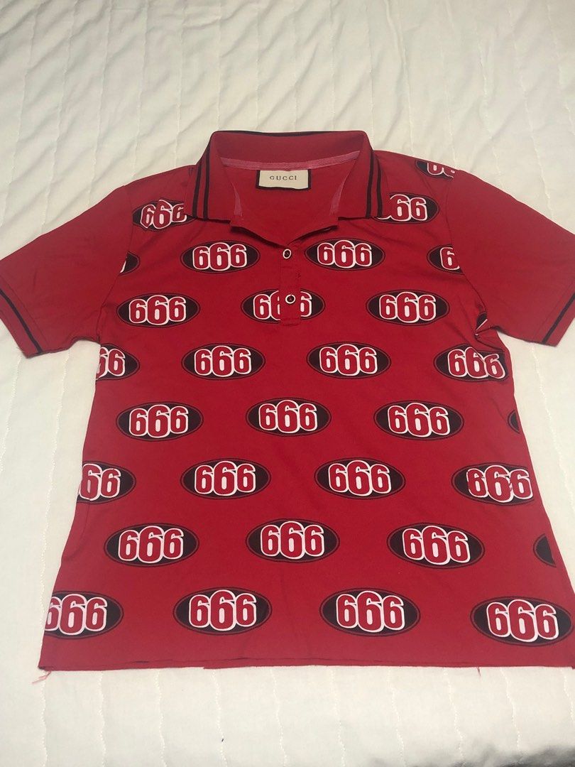 gucci 666 red printed polo shirt, Women's Fashion, Tops, Shirts on Carousell