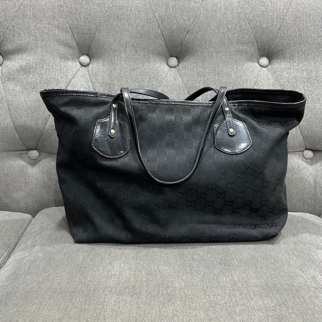 Vintage Black Gucci Monogram Canvas & Leather Tote Bag – Designer