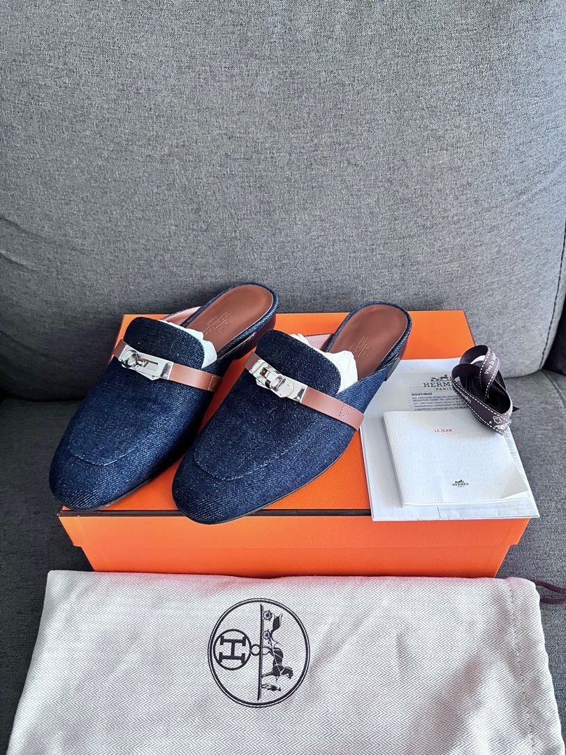 Hermes Oz Mules in Dark Denim with receipt Luxury Sneakers