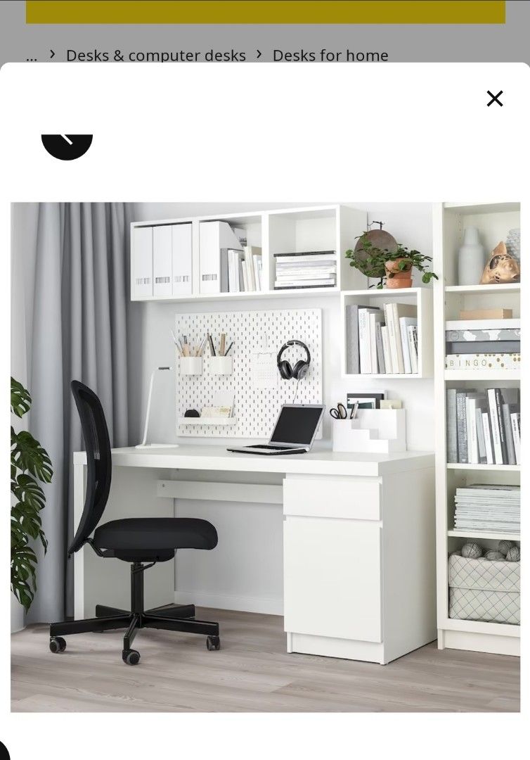 Ikea Malm desk white, Furniture & Home Living, Furniture, Tables & Sets