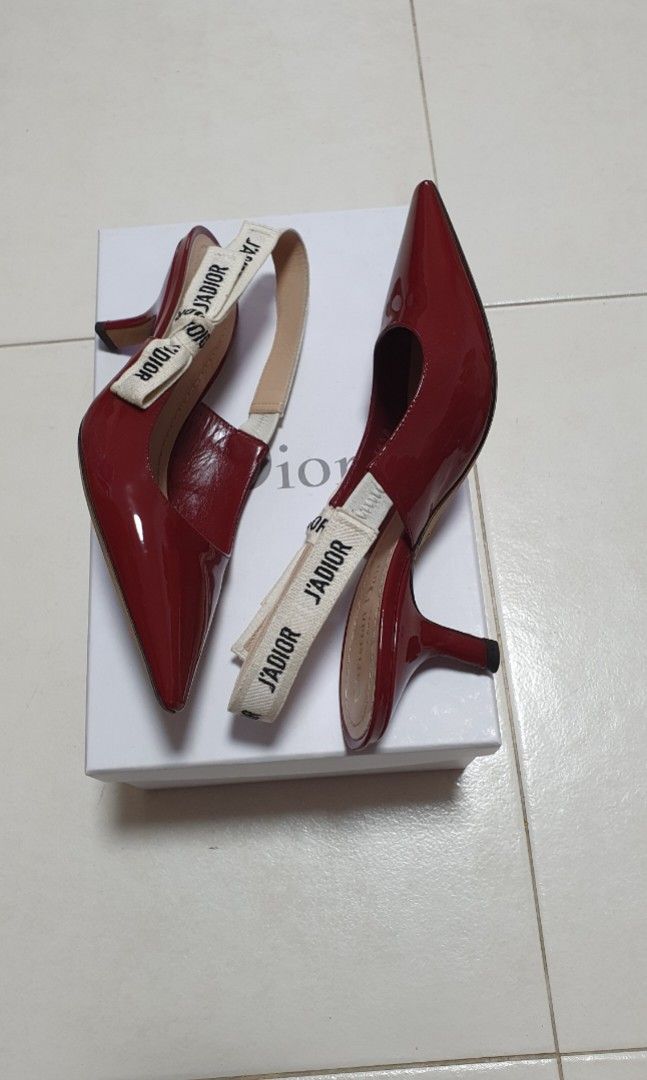 J Adior Red Slingback Kitten Heels