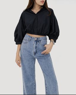 Lovet BFF sale collared cropped shirt (Black, XL)