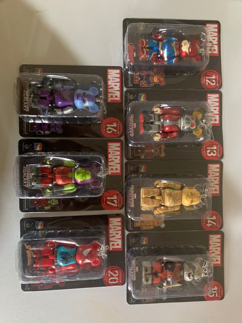 Marvel Bearbricks (Category: Designer & Blind Box Toys) located in Manila. Submitted by queenkhy (Listing ID 1200496088, Image 2). Description: Marvel Bearbricks 400Php each FROM JAPAN🇯🇵 2 - Captain America❌ 3 - Thor❌ 4 - Hulk 7 - Falcon❌ 8 - Bucky❌ 9 - Black Panther❌ 10 - Vision❌ 11 - Wanda/Scarlett Witch❌ 12 - Captain Marvel❌ 13 - Star Lord❌ 14 - Groot 15 - Rocket❌ 16 - Nebula❌ 17 - Gamora 20 - Spiderman ‼️ No Return or Refund once seal is op