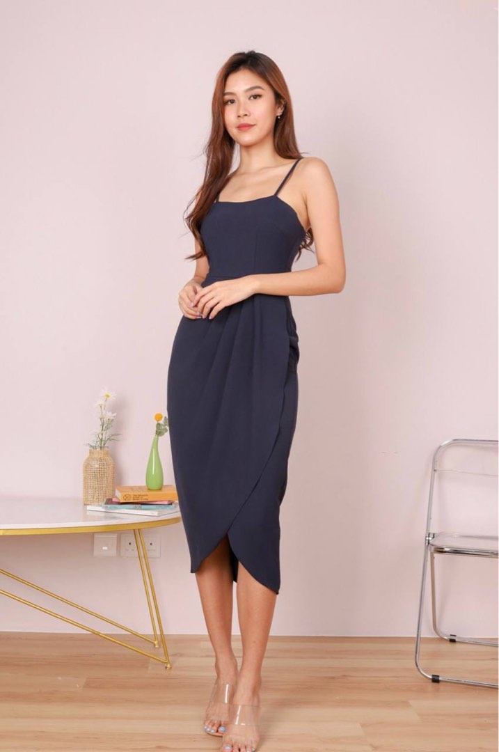 Mikayla Dark Blue Midi Dress, Women's Fashion, Dresses & Sets, Dresses on Carousell