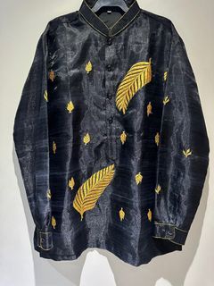 Modern Black Barong Gold Leaf Leaves Embroidered Small to Medium S -M