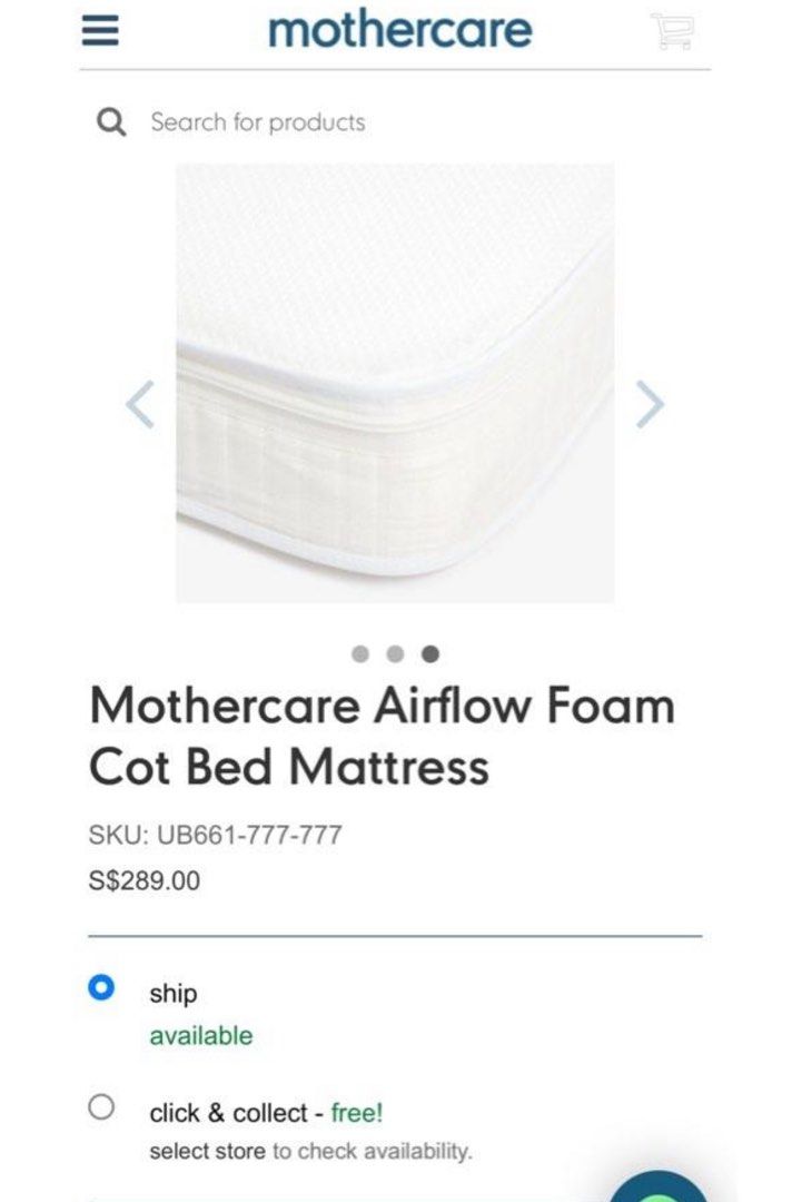 Mothercare Cot Bed Mattress free bedsheets and protector