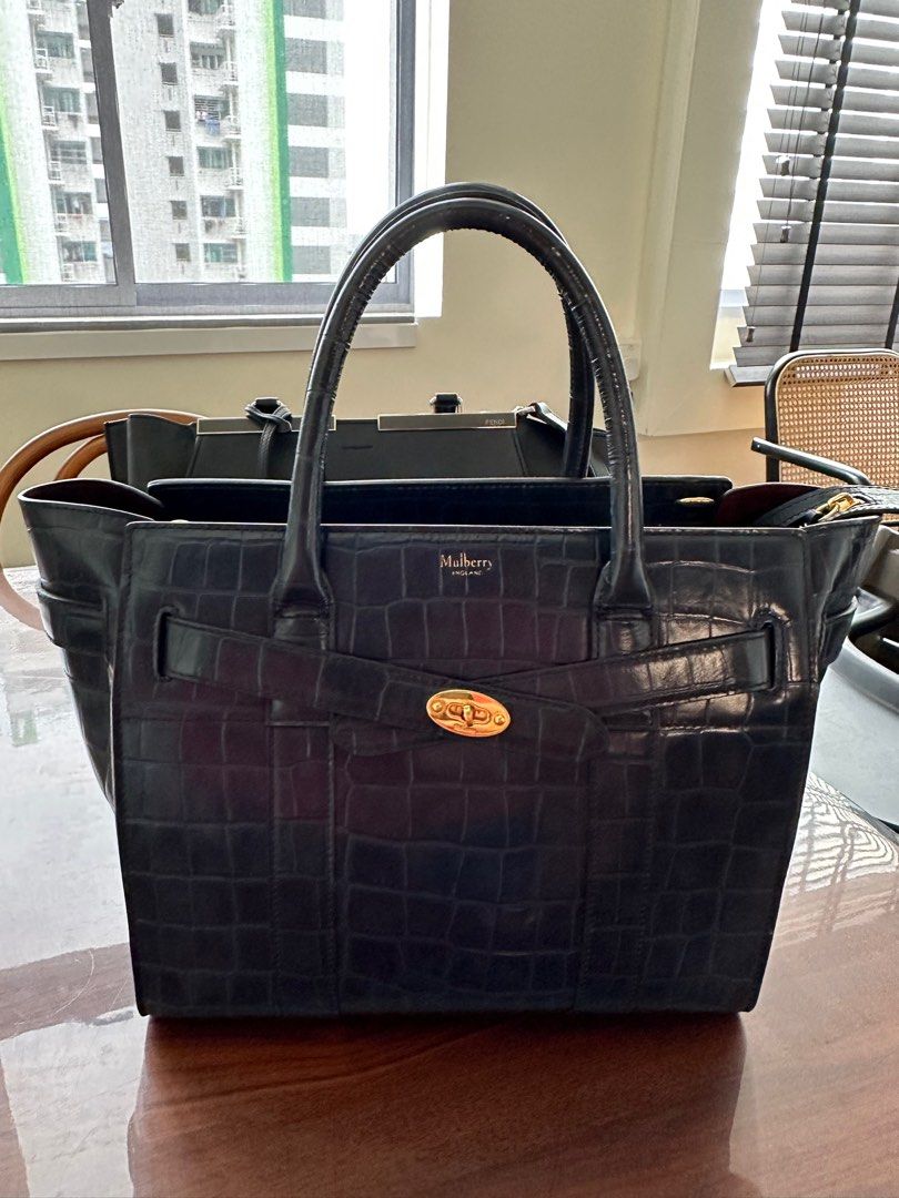 Mulberry small zipped bayswater navy croc print outlet