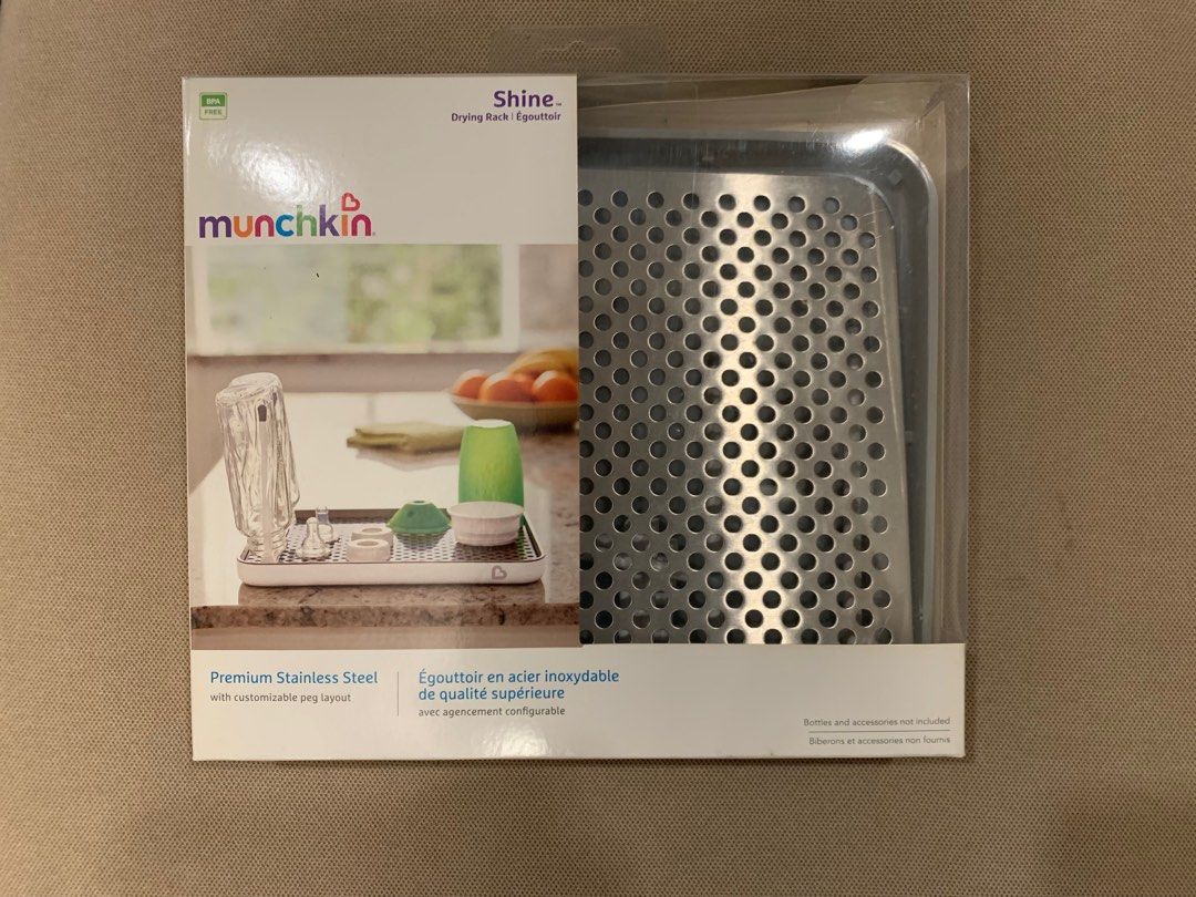 Munchkin Shine Stainless Steel Drying Rack (Category: Breastfeeding & Bottle Feeding) located in Manila. Submitted by rpeva19 (Listing ID 1200570826, Image 1). Description: Brand new, opened but never used. No damage - High-performance, premium stainless steel drying rack - Moveable drying pegs provide customizable configuration - Ultra-durable and sturdy drying pegs fold flat for easy storage - Holds up to 8 bottles, plus accessories, pump parts