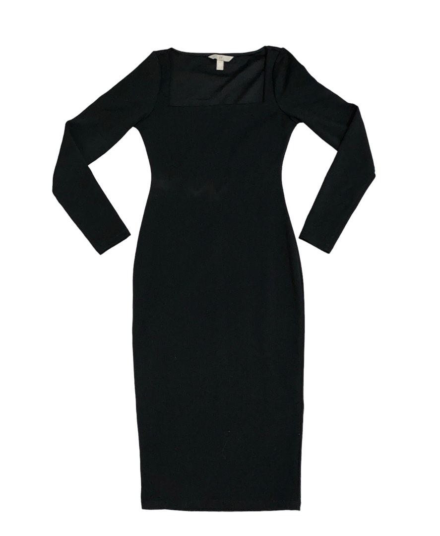 NEW H&M SQUARE NECK LONGSLEEVE DRESS BLACK, Women's Fashion, Dresses ...