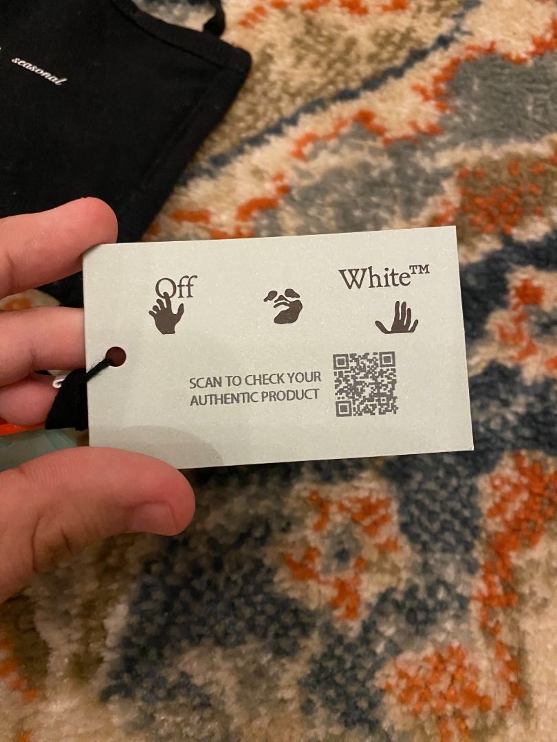 Off-white cloth face mask (Category: Face Masks & Face Shields) located in Davao. Submitted by cobie- (Listing ID 1200574570, Image 3). Description: Off-white cloth face mask Brand new bought from Off-white manila with sticker and Off-white card Negotiable .