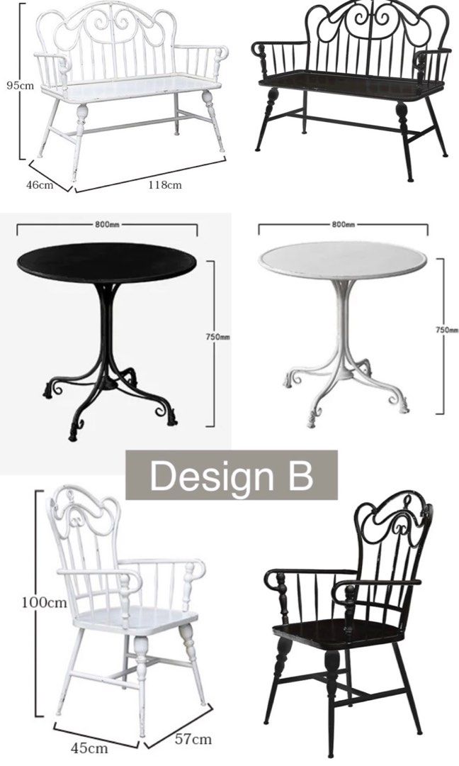 Outdoor Table Chair Armchair Bench Dining Backrest Vintage Country