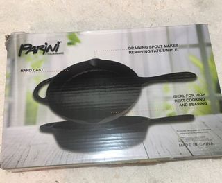 Parini Cookware 10" Cast Iron Grill Pan Brand New In Box Stovetop Oven seasoned