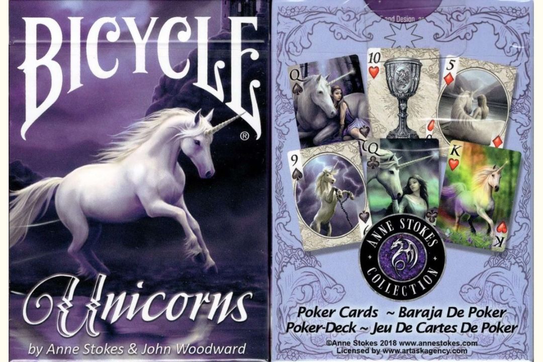 Poker Cards Bicycle Unicorn Purple by Anne Stokes and John Woodward. USPCC 2019. Ethereal enchanting mythological fantasy. dreamscape whimsical fae fairies. Brand new sealed with cellophane MM Hobbies...