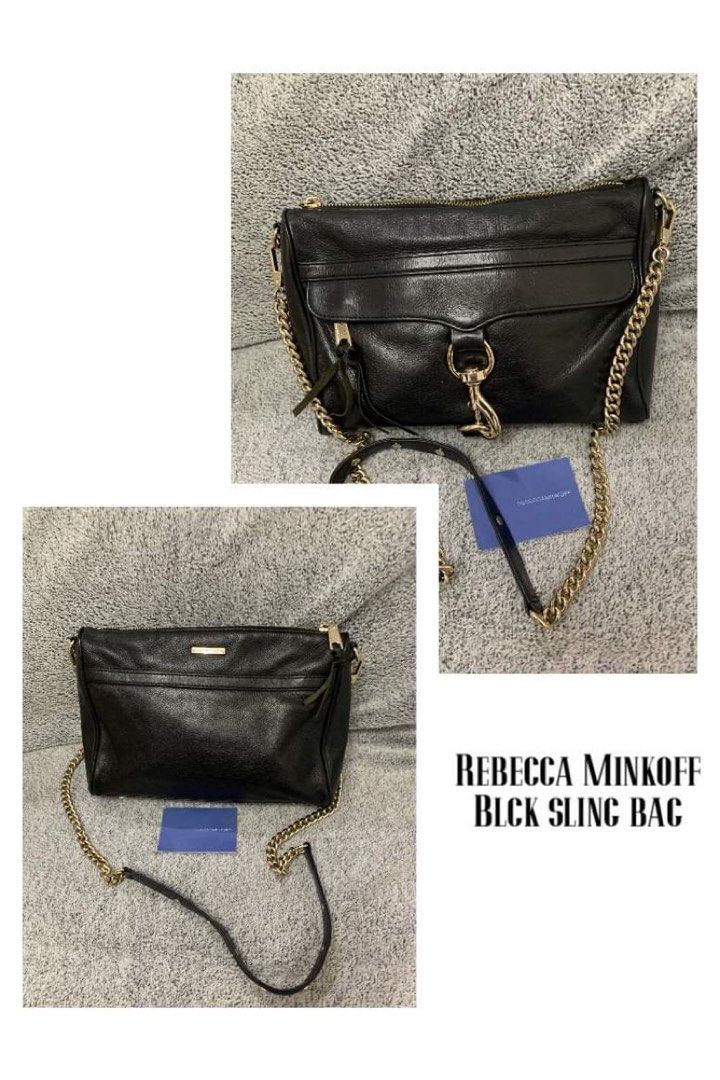 Pre-Loved Rebecca Minkoff Sling Bag (Category: Shoulder Bags) located in Pasig City. Submitted by messykitchentv (Listing ID 1200408289, Image 1). Description: Pre-loved Rebecca Minkoff sling bag in Black leather with metallic strap, in Gold colored hardware. Selling as is without box or dustbag. Bought in Japan last 2019. RFS - decluttering, selling low but price is still negotiable just dm me for your offers. Brand : Rebecca Minkoff Model : Sli