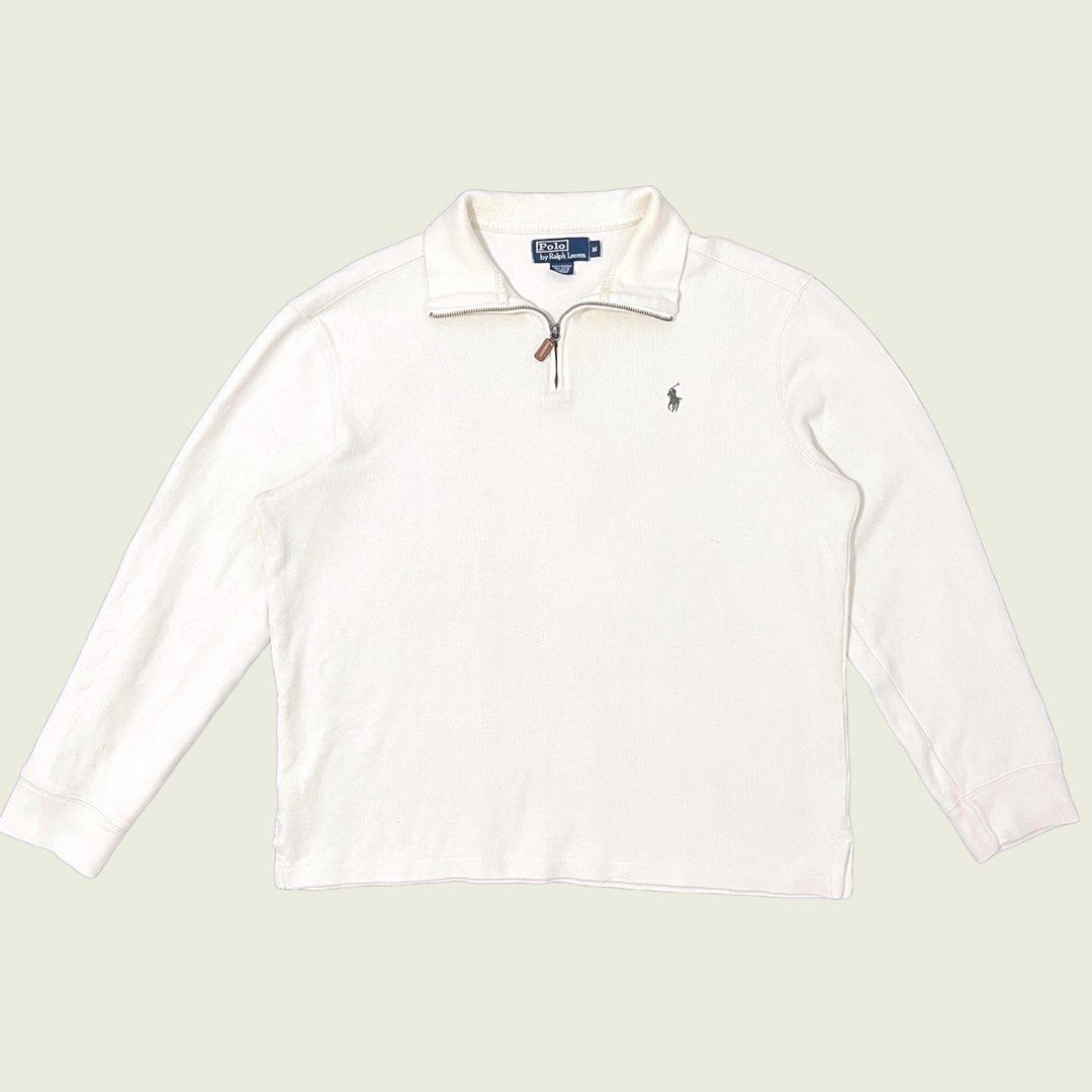 Ralph Lauren Quarter Zip Sweater Ivory White Olive Green Logo