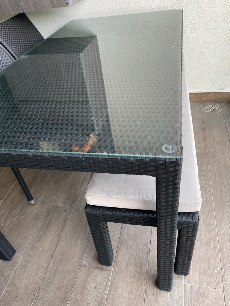 Rattan Outdoor Table, Bench and Chairs Set / Dining Table Set