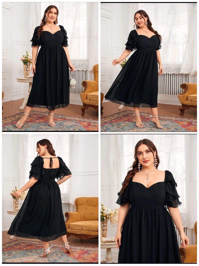 Shein plus size black semi maxi dress, Women's Fashion, Dresses