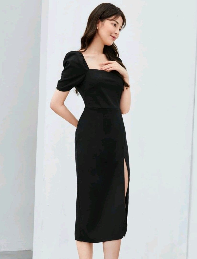SHEIN Square Neck Split Thigh Bodycon Dress (Category: Dresses) located in Davao. Submitted by rozenzalde (Listing ID 1200554914, Image 2). Description: Used during graduation only.