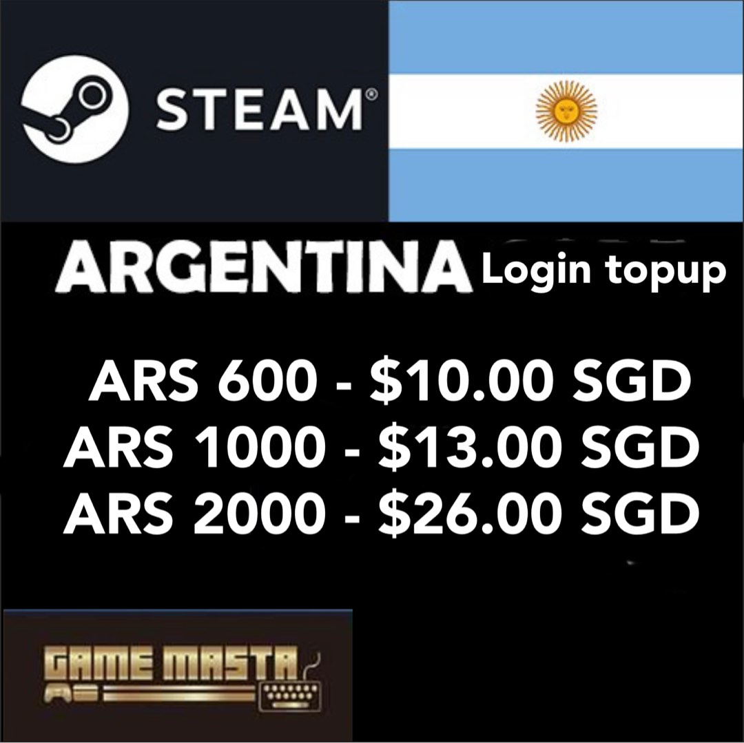 Steam Wallet ARGENTINA / Steam Code / Steam Wallet Code / Steam Gift Card [ Argentina]/login topup , Video Gaming, Gaming Accessories, Game Gift Cards  & Accounts on Carousell