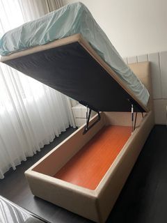 Storage bed frame with luxury sponged headboard, super single