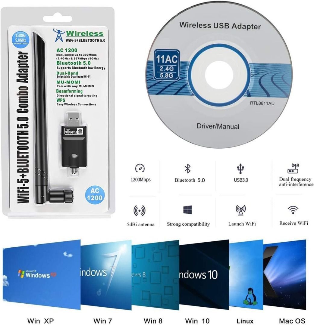 T480 WiFi Dongle 1200Mbps,WiFi Adapter With Bluetooth 5.0 Transmitter T480 WiFi Dongle 1200Mbps,WiFi Adapter With Bluetooth 5.0 Transmitter