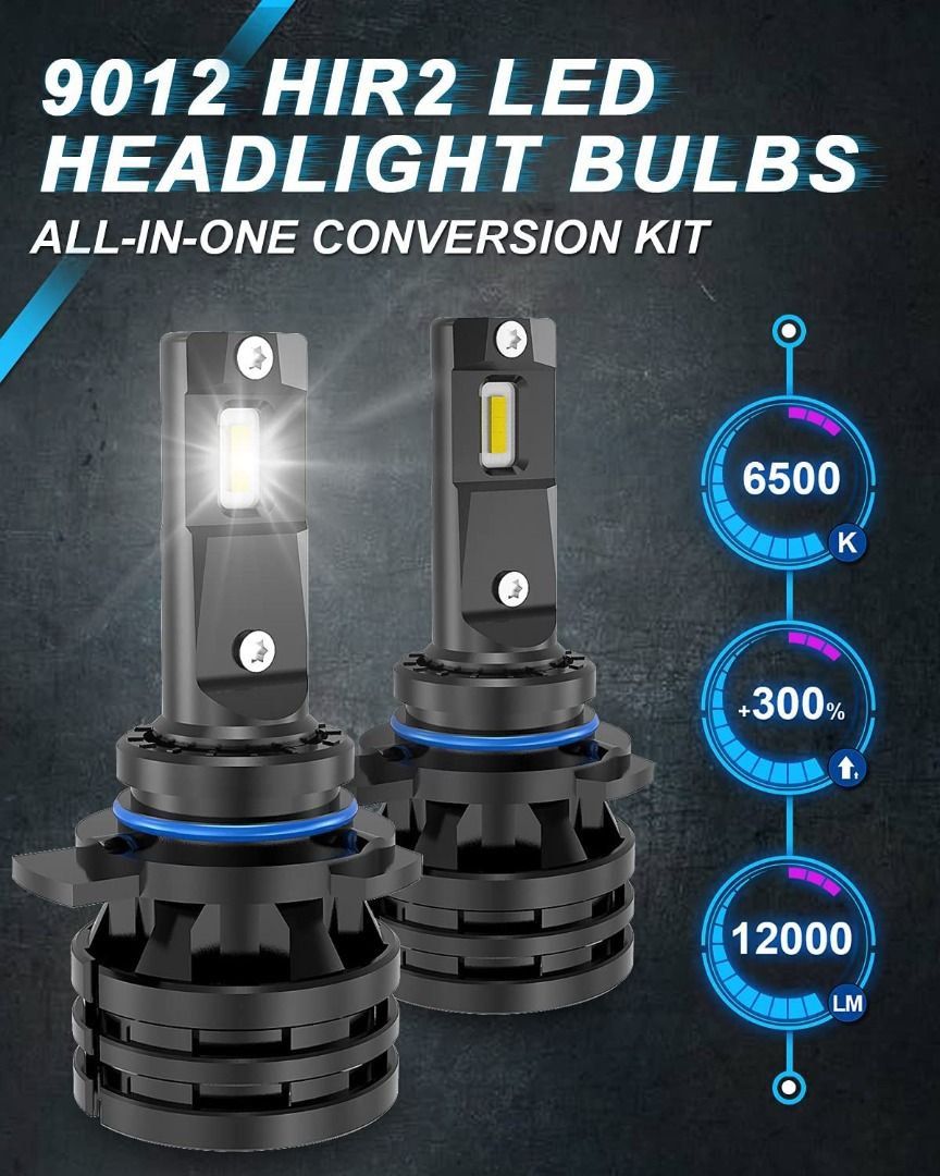 T484 KATUR 9012 HIR2 Led Headlight Bulbs Mini Design Upgraded Chips Extremely  Bright 12000 Lumens Waterproof All-in-One LED Headlight Conversion Kits 55W  6500K Xenon White, Furniture  Home Living, Lighting  Fans,