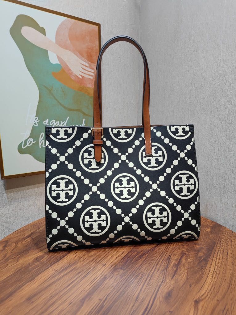 Tory Burch T monogram contrast embossed tote bag handbag shoulderbag ...