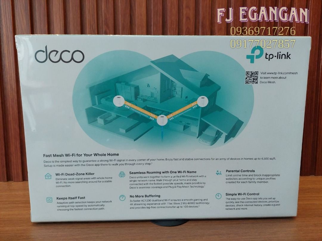 TP-link Deco E4 (3-pack) AC1200 Whole Home Mesh Wi-Fi System (Category: Networking) located in Pasig City. Submitted by fjEgangan (Listing ID 1200461911, Image 3). Description: TP-link Deco E4 (3-pack) AC1200 Whole Home Mesh Wi-Fi System Price @ 4,950.00 ✅ Wifi covers 4,500 sq. ft ✅ Ideal for 3-4 bedrooms ✅ Connects up to 100 devices ✅ Wifi Dead-zone killer ✅ Easy set up via Deco App ✅ Dual Speed ** ALSO AVAILABLE IN OTHER DECO MODELS ** 💯 All B