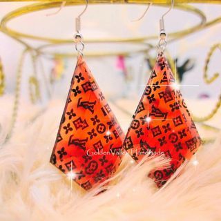 Handmade repurposed leather Louis Vuitton drop earrings