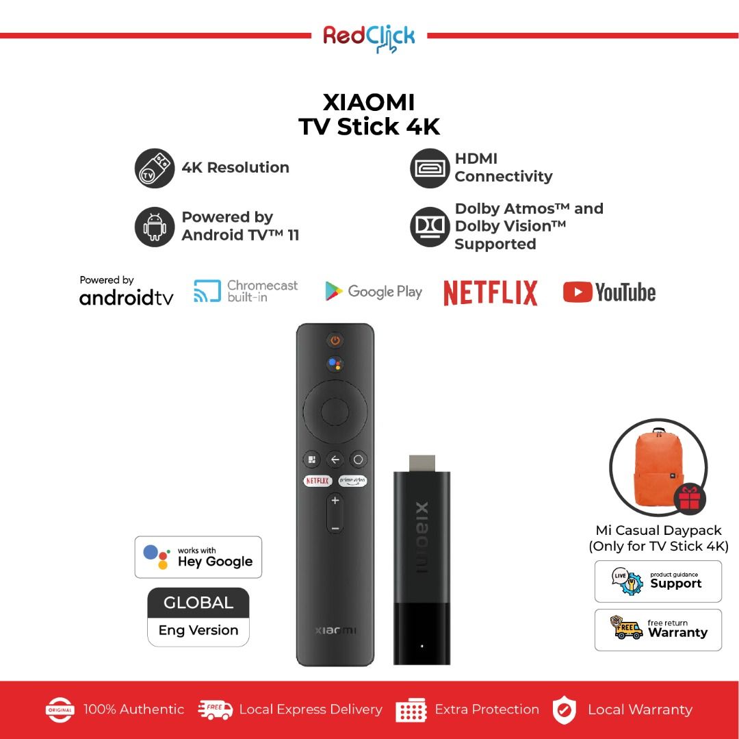 Xiaomi Mi TV Stick 4K Android TV Support Google Assistant Netflix   Spotify HBO Google Play, TV & Home Appliances, TV & Entertainment, Media  Streamers & Hubs on Carousell