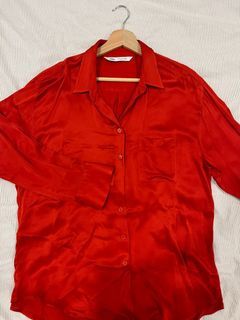Zara Flowy Oversized Satin Shirt