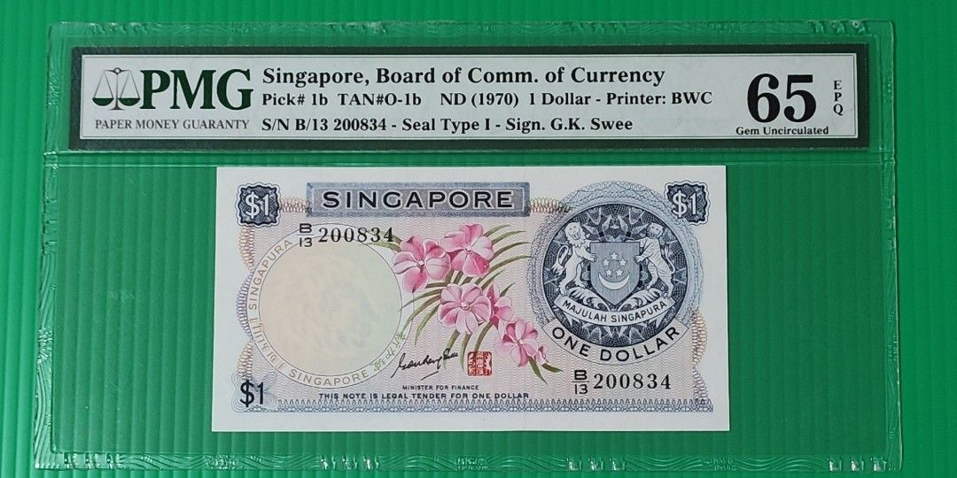 1970 GKS 65EPQ $1 Orchid series note [B/13 200834] World/Singapore 