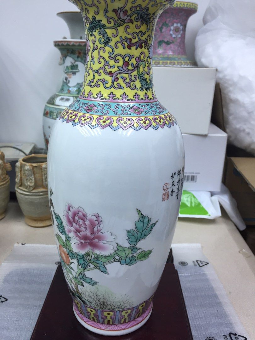 中国陶磁器　景徳鎮製　孔雀漢詩文大花瓶即購入OKです