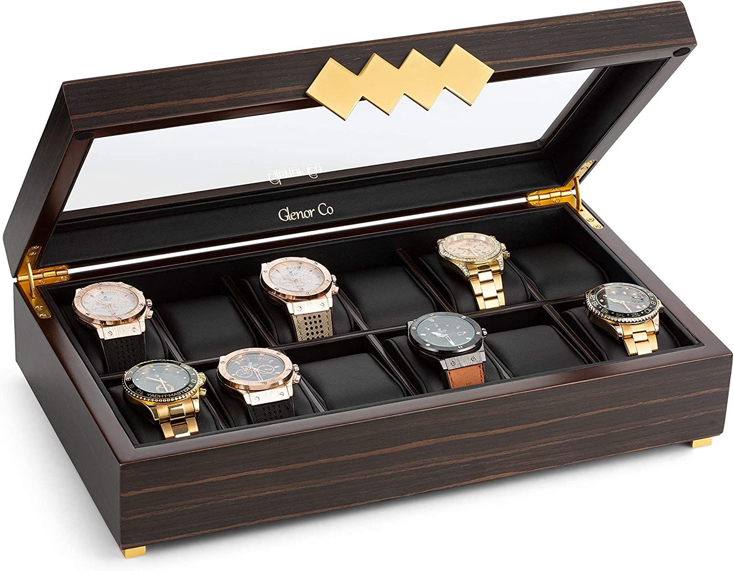 Glenor Co USA Large 12 Slot Wooden Watch Box