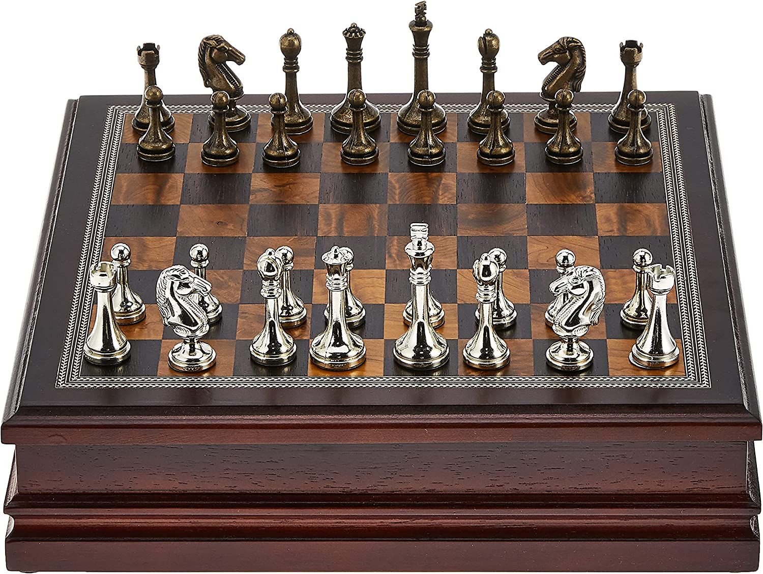 Metal Chess Set With Deluxe Wood Board and Storage - 2.5