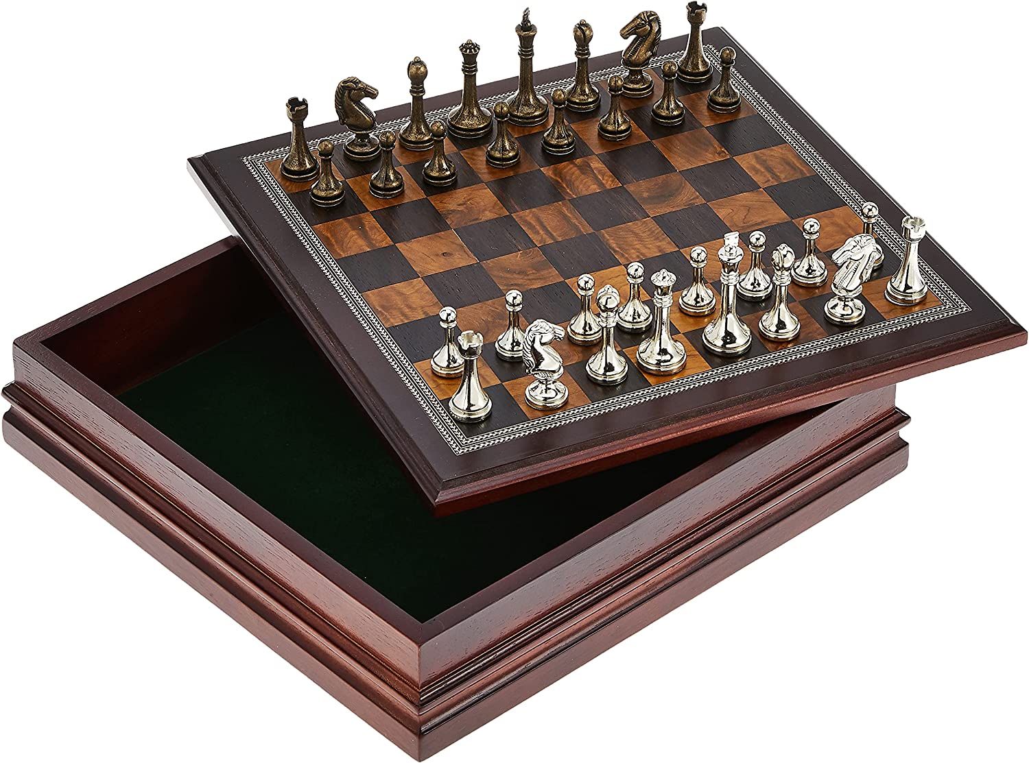 Metal Chess Set With Deluxe Wood Board and Storage - 2.5