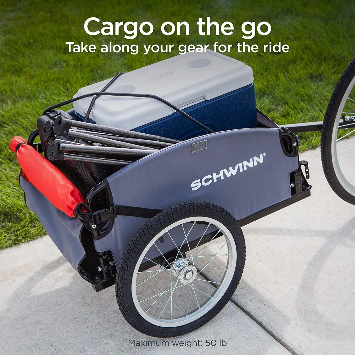 Schwinn Day Tripper Cargo Bike wagon Trailer Folding Frame Quick Release Wheels Red Yellow