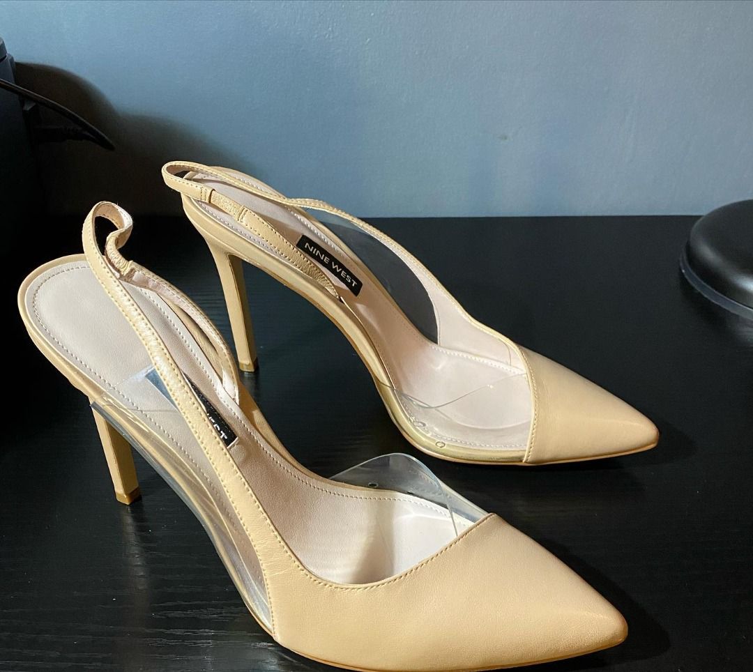 Nine west toffee vinyl slingback pumps hotsell