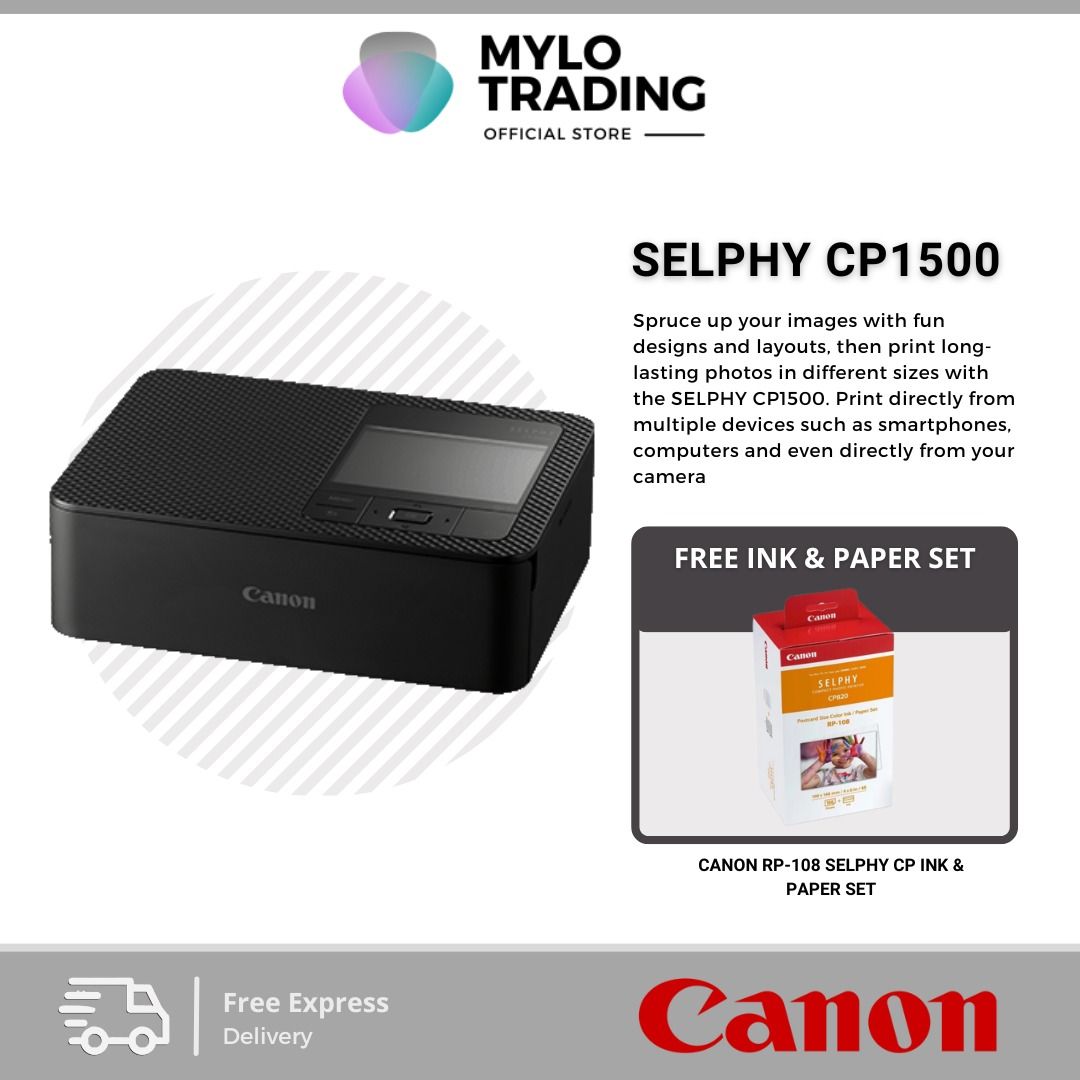 Canon SELPHY CP1500 Compact Photo Printer (White) with KP-108 Ink/Paper Set, Printers