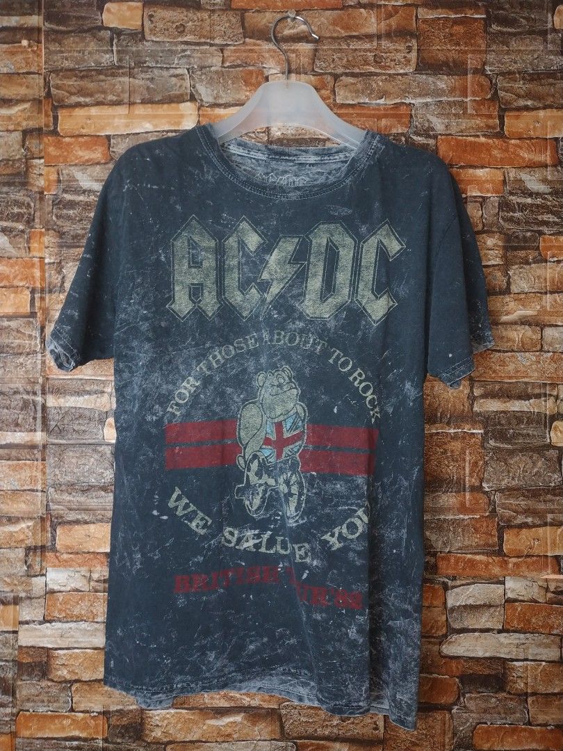 AC DC British tour '82 Acid Wash Grey tie dye, Men's Fashion, Tops ...