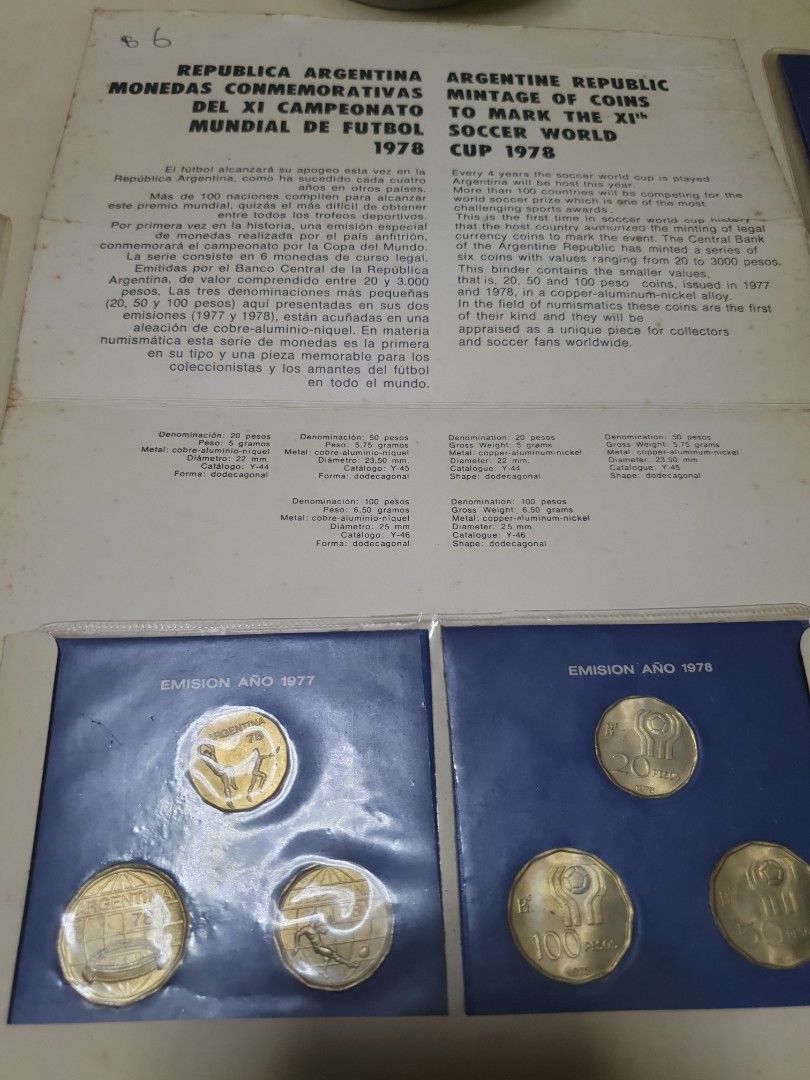 ARGENTINA 1977/78 FIFA WORLD CUP UNCIRCULATED COMMEMORATIVE COINS, Hobbies  & Toys, Memorabilia & Collectibles, Currency on Carousell