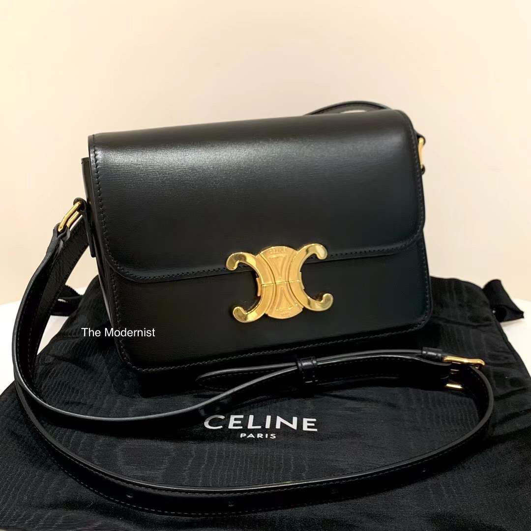 Authentic Celine Teen Triomphe Bag Black Calfskin, Luxury, Bags