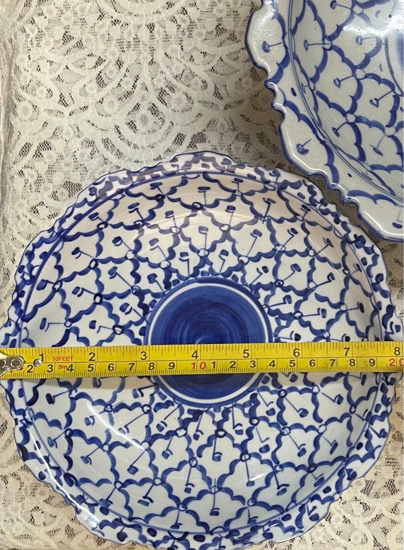 Blue & White Ceramic Footed Bowl Stands (Category: Food Organization & Storage) located in Paranaque City. Submitted by vintagesoulmanila (Listing ID 1204270071, Image 3). Description: Please see photos for measurement references. 9 inches - P2,000 6 inches - P1,500.